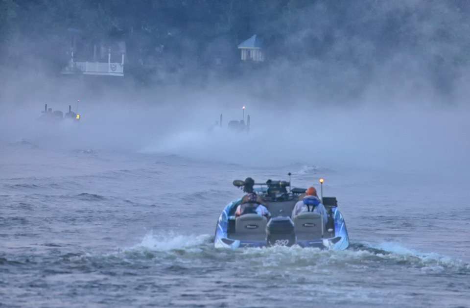 See the boats head out for another day of fishing the James River at the Basspro.com Bassmaster Eastern Open.