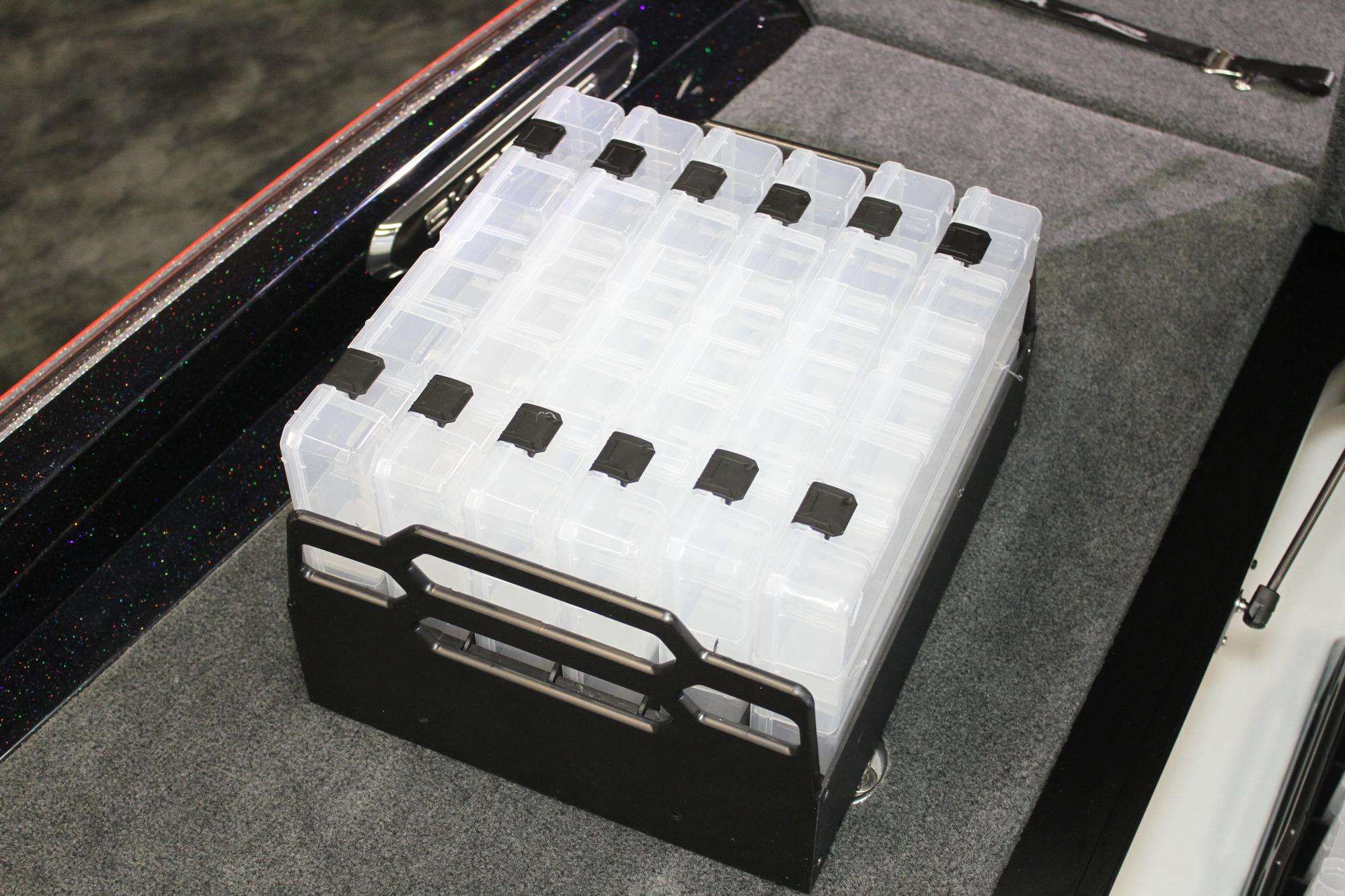 Removable, modular tackle trays that hold 3700 size boxes â these are included with the boat.
