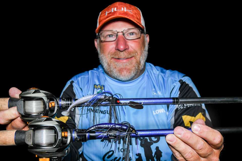 A 1/2-ounce Omega Custom Tackle Rapture Vibrating Jig with Berkley Havoc Grass Pig was another choice for John Engler. So was a 3/8-ounce Dirty Jigs California Swim Jig with Berkley Havoc Grass Pig. 
