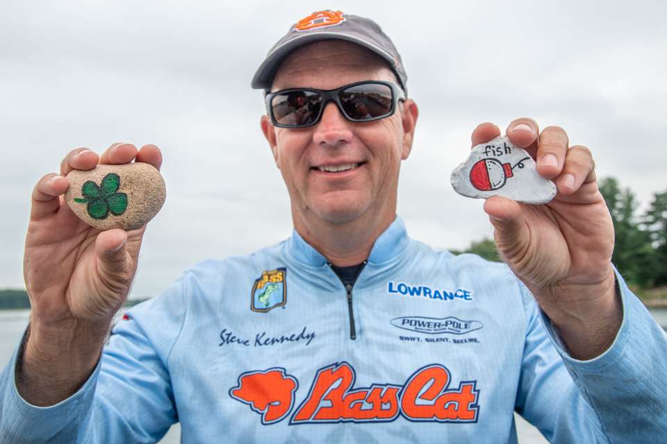 These good luck charms also came into play for Kennedy. âMy next-door neighbor Cloe left me a note with good luck wishes and this rock, and my daughter made this one that she painted with a four-leafed clover.â Kennedy carried the rocks on the cooler lid integrated into his Bass Cat Boat.
