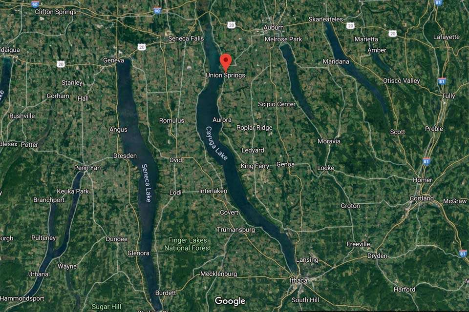 Cayuga is the second-largest of the Finger Lakes to Seneca in surface area and volume. While about one quarter of the lake is 20 feet or less -- mostly on the northern end -- Cayuga is 435 feet at its deepest point. There are 95 miles of shoreline on the 42,500-acre lake.