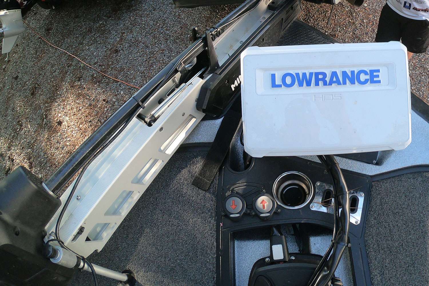 His trolling motor is complimented with a Lowrance HDS 12, a location where he spends a tremendous amount of time. 