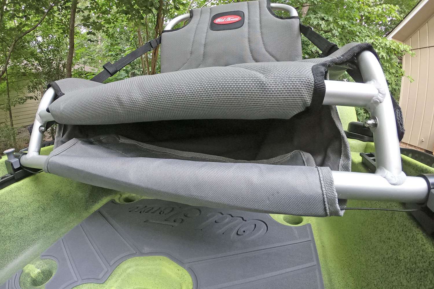 Beneath the seat is a convenient pocket that can handle a tray or whatever plastics the bass are eating. More storage is a good thing.