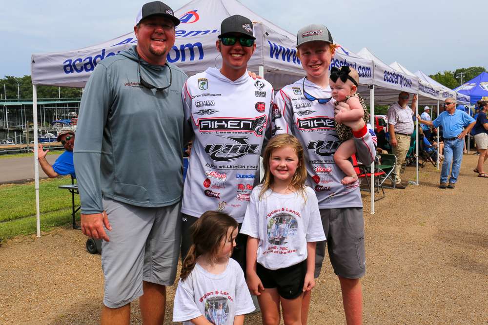 Elite Series pro, Jason Williamson was the boat captain for his sons, Brycen and Landon. Little sister came to cheer on her big brothers by wearing a shirt with their picture on it. 