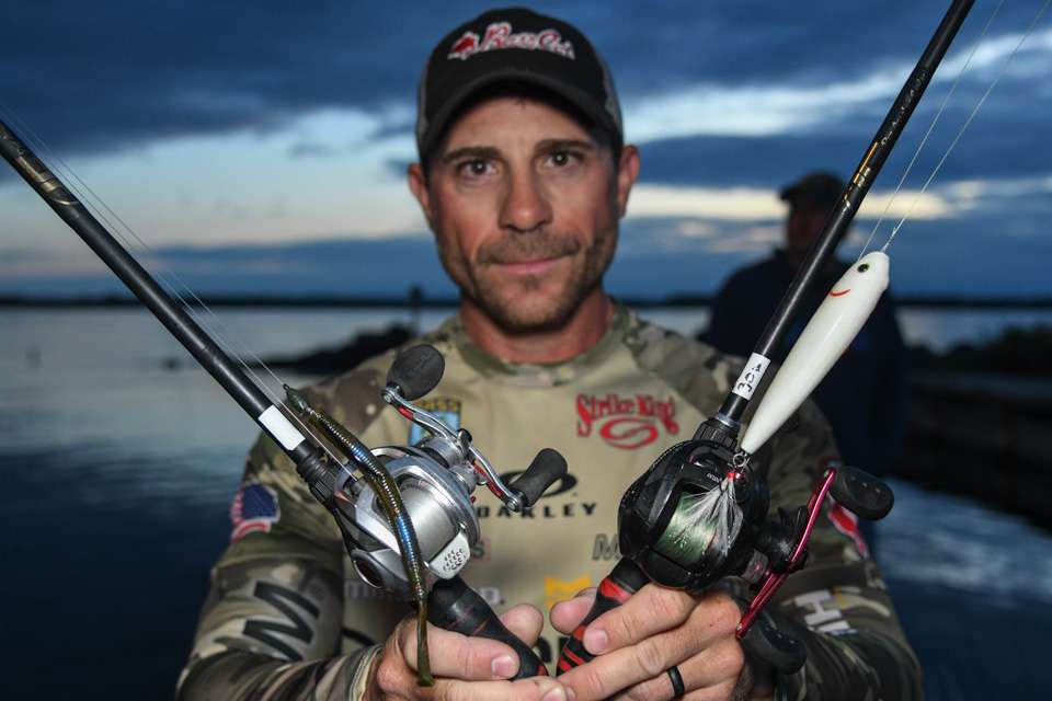 <b>Jamey Caldwell (46-11; 4th) </b><br>
Jamey Caldwell rotated through these lures by Strike King. A 6-inch Cut-R Worm on 4/0 VMC Ike Approved Heavy Duty Flippin Hook, with 1/4-ounce Tour Grade Tungsten Weight was a top choice. So was a KVD Sexy Dawg with VMC Barbarian Hooks.
