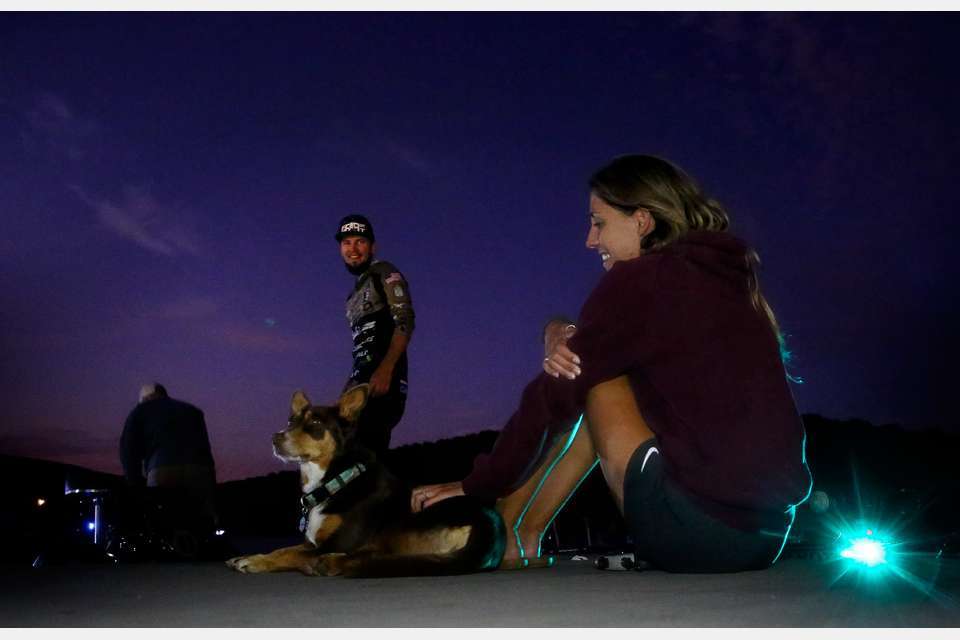 Jocumsen and fiancÃ© Kayla Palaniuk and Roo the Bass Dog have been a fixture on the Elites this year. They travel in a camper and spend all their time together on the road chasing his dream. This shot comes on Championship Sunday as they wait to launch. âIâve seen this thousands of times in my mind. Iâve played it over and over again every day of my life and then Iâve got up and chased it. (This) will be the closest shot Iâve had in my nine years competing here â giving it everything I have,â he posted the night before.