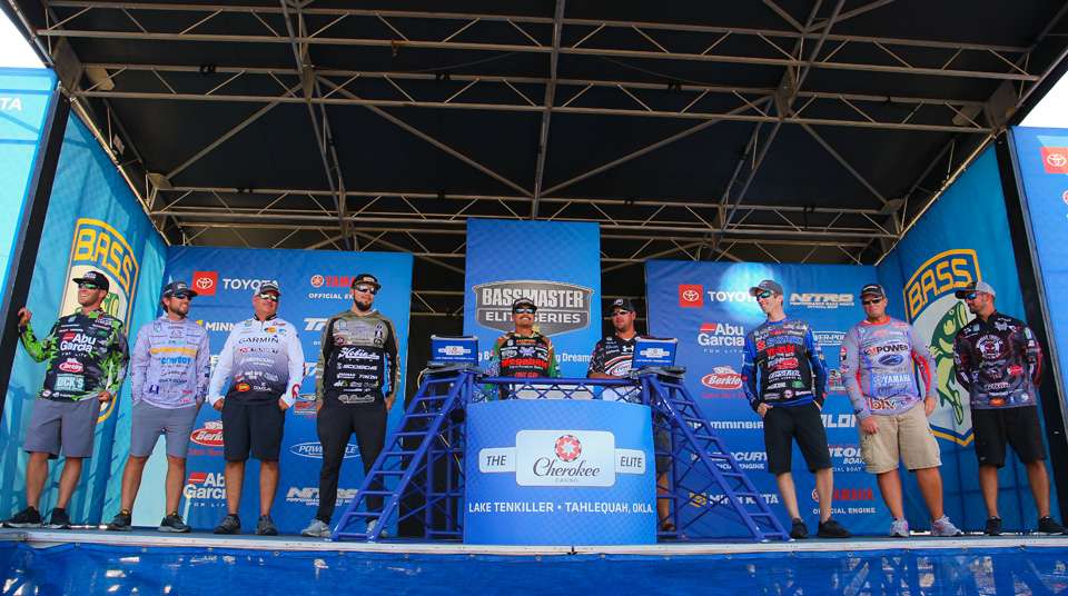 The Top 10 anglers moving on to compete on Championship Sunday of the Cherokee Casino Tahlequah Bassmaster Elite at Lake Tenkiller. 