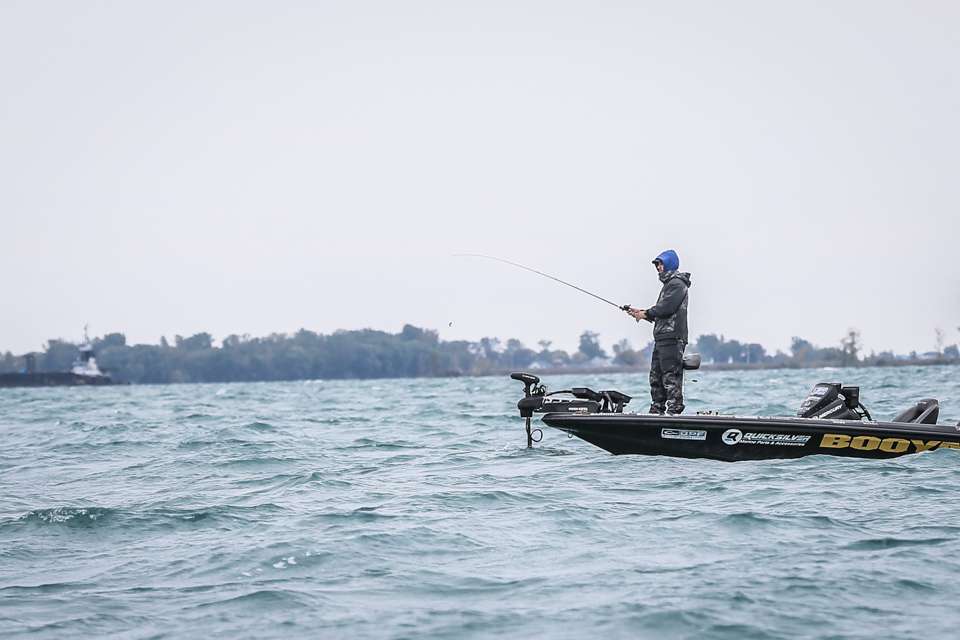 Day 1 at the Toyota Bassmaster Angler of the Year Championship at Lake St. Clair was faced with a strong easterly wind, which made for some big waves.