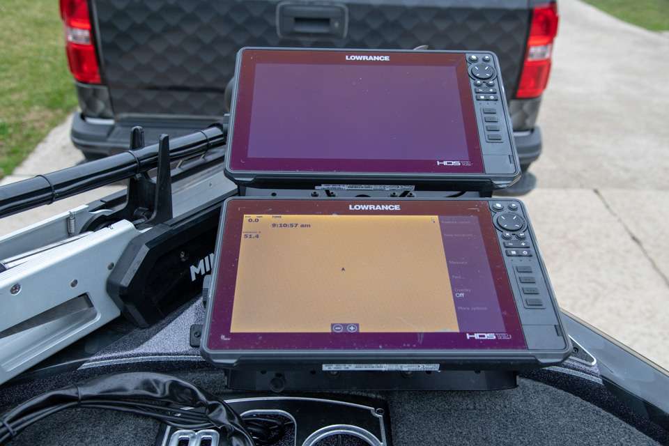 Two Lowerance HDS 12 units on the bow of the boat allow Carriere to section off the displays to see everything that is going on under the water while staying on track with electronic charts.