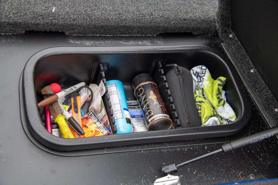 Just in front of the console is another small box perfect for organizing lure scent, sunscreen, markers, sunglasses and other miscellaneous equipment.