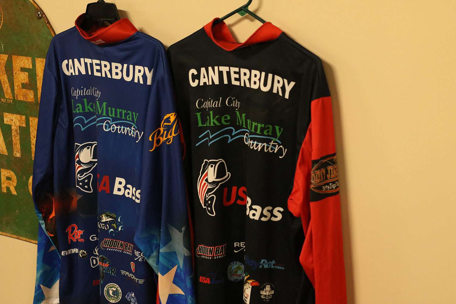 A pair of jerseys for the USA Bass Team.
