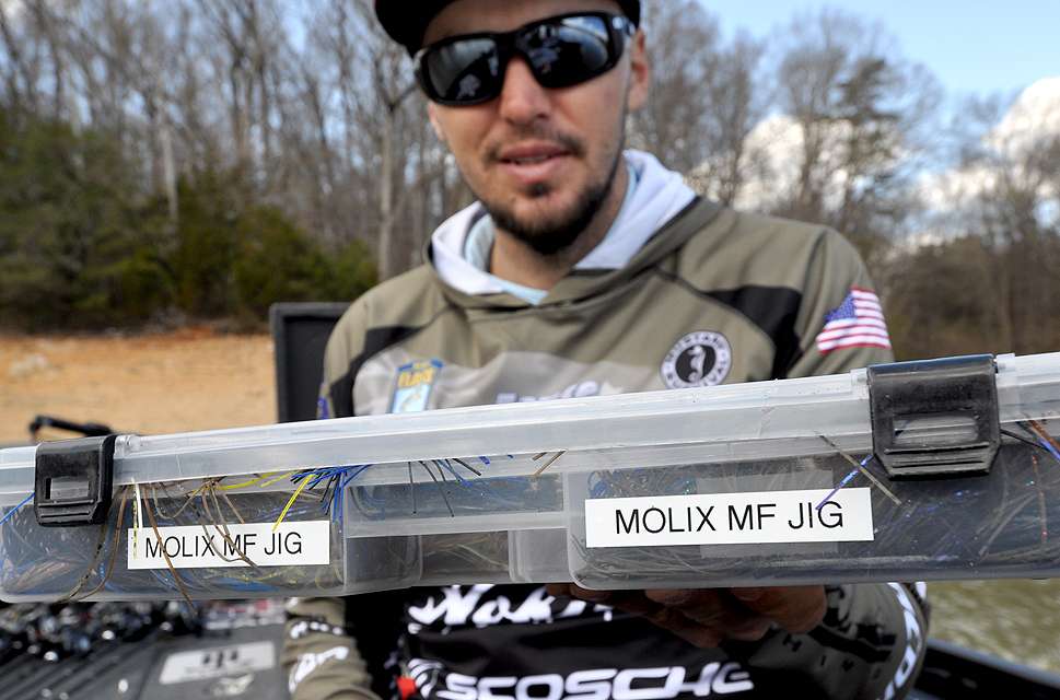 Jocumsen grabs a box designated specifically for Molix MF Jigs.