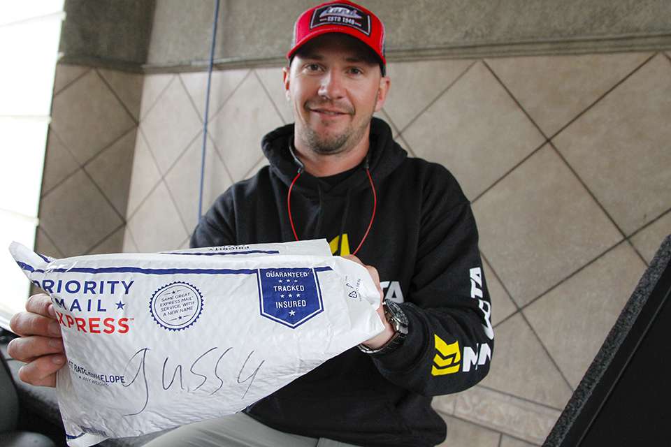 Gussy shows off a delivery he recently got in the mail.
