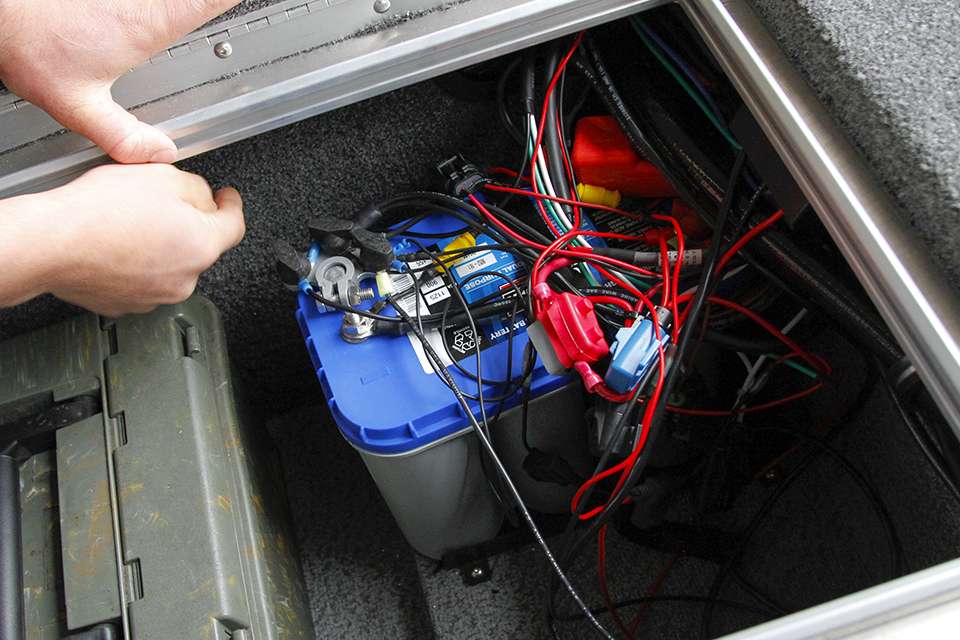 In his driver side rear box he has a tool box and it's also where one of his batteries is located.