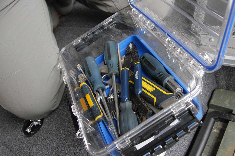 Gustafson also has plenty of tools. He realizes he probably has more than most anglers, but he also needs to ensure he is prepared because he often leaves his boat in the United States and flies home. He never has to worry about where he put his tool box because the one in the boat has everything he needs while at an event. 
