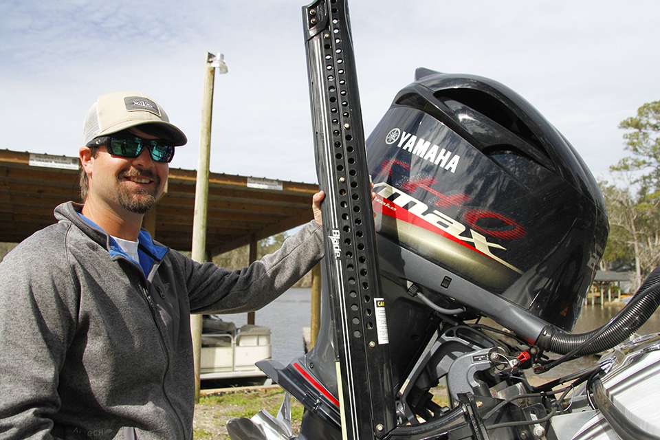 Cook has a Yamaha 250 SHO powering his Elite Series rig, and the rear of the boat is also home to two 8-foot Power-Pole Blades.