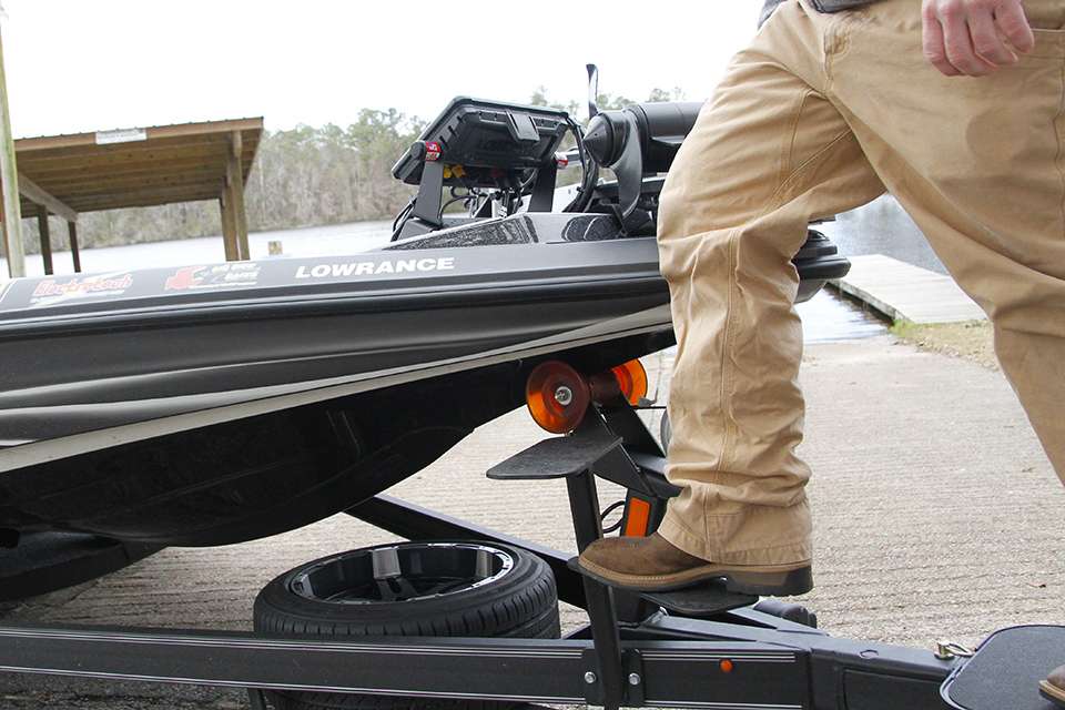 He also has a step on the front to make it easier to climb in and out of the boat alone while fishing across the country.