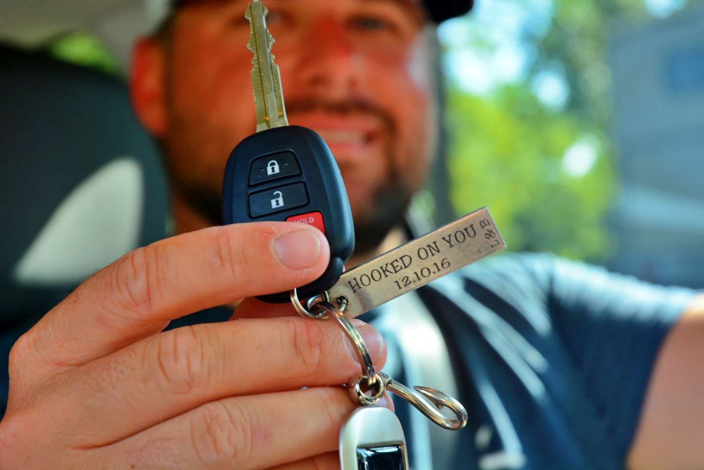 B.A.S.S. Elite Series pro Brock Mosley has a key ring with an inscription of his wedding date that was given to him by his wife Leslie. It reminds him that everywhere that he goes there is someone special to go home to.