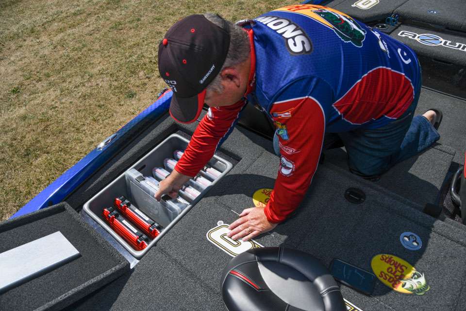 The compartment behind the passenger seat is dedicated to more tackle. âOn this side, we have my heaviest tackle weâre going to have,â he said. âItâs designed to hold the Plano boxes. I just try to put the stuff thatâs heavy â hooks, weights, big stuff â that weighs a lot in the rear.â