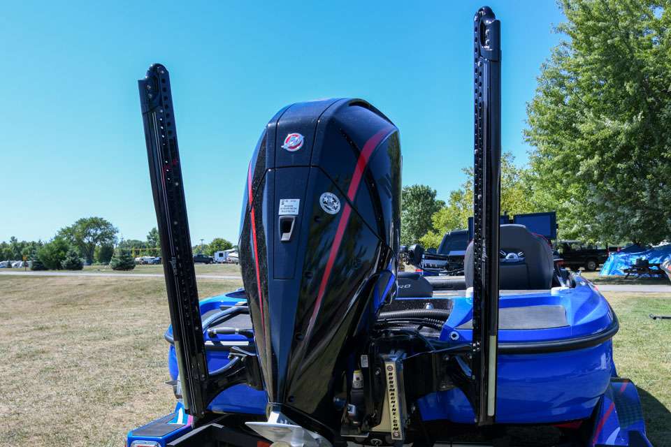 The outboard is flanked by 8-foot Power-Poles that are vital when fishing in shallow water. âWith the position-locking trolling motors, I only use the Power-Poles when Iâm sight fishing in shallow, shallow water, so I just donât see the need for the 10-foot anchors,â he said.