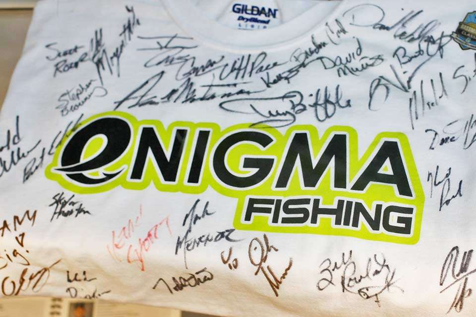 Front and center in a case is a shirt autographed by all his fellow Elite Series anglers.