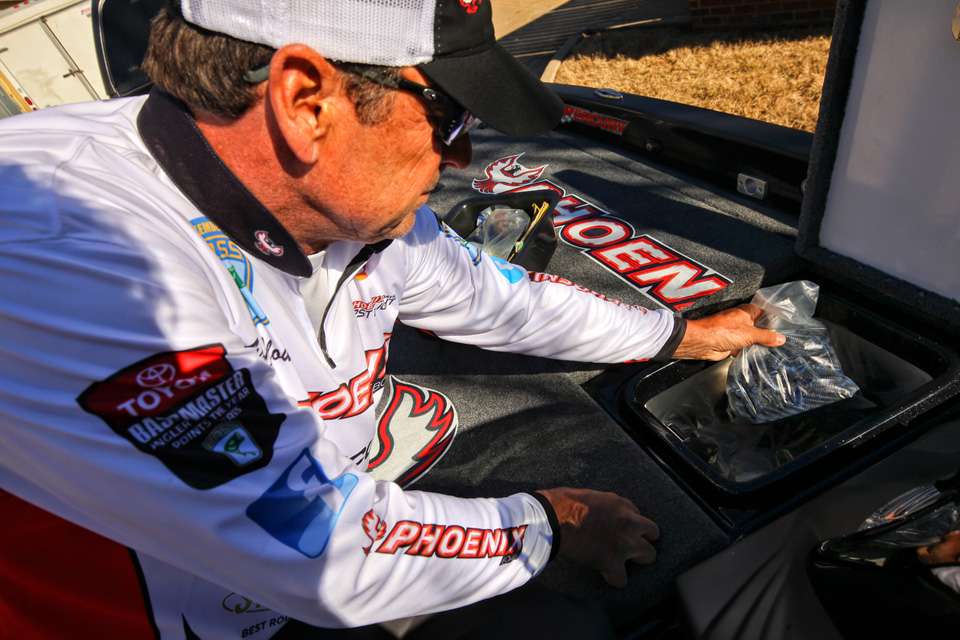 Soft plastics are kept in the box forward of the console.