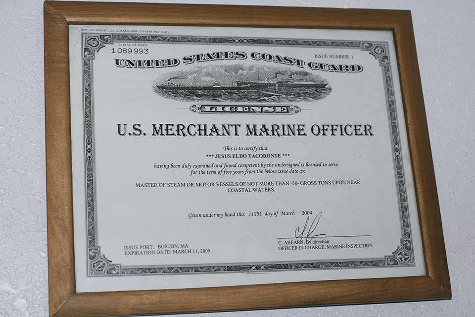 His merchant marine license.