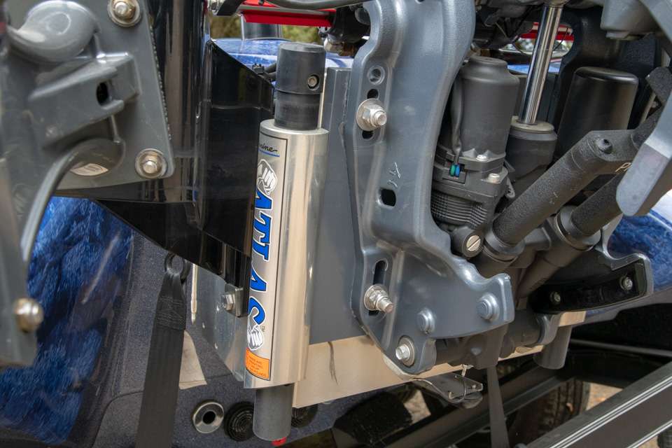 A T-H Marine Atlas hydraulic jack plate allows Hudnall to position his Yamaha outboard to get the best performance.