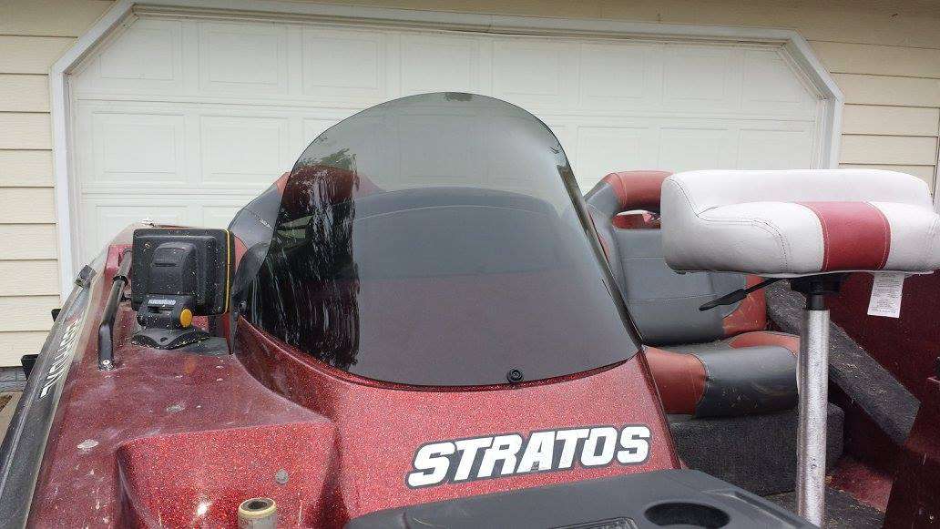 Unfortunately, my boat did not have a windshield when I purchased it, but I was able to find a Stratos 285 Pro XL windshield at www.ecemarineproducts.com.