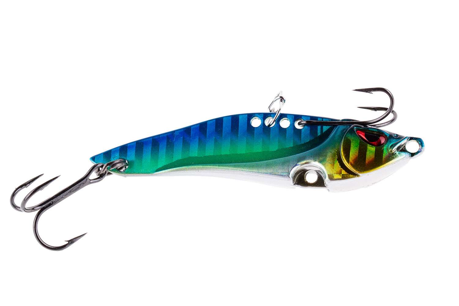 <p><b>Freedom Tackle Blade Bait</b></p>
The most versatile blade bait on the market. The Freedom Blade Bait is a three in one tool to get the job done through all four seasons. The lures feature multiple ways to rig the hooks to match your desired presentation. The most unique feature is the ability to rig the VMC double hook on the top of lure head and lock it into place on the custom design hook notch. This allows anglers to tap the nose of the lure on rocky bottoms without the fear of hang-up. The second way to rig, is to put hooks at the nose and tail of the lure to make a horizontal vibrating presentation. The final rigging is the traditional bass configuration with hooks on the belly and tail. Three configurations that like all Freedom products give you the ability to customize to your liking. Available in 1/2- and 3/4-ounce models and 10 colors. <br>
<p><b>MSRP $9.99</b></p>
<a href=
