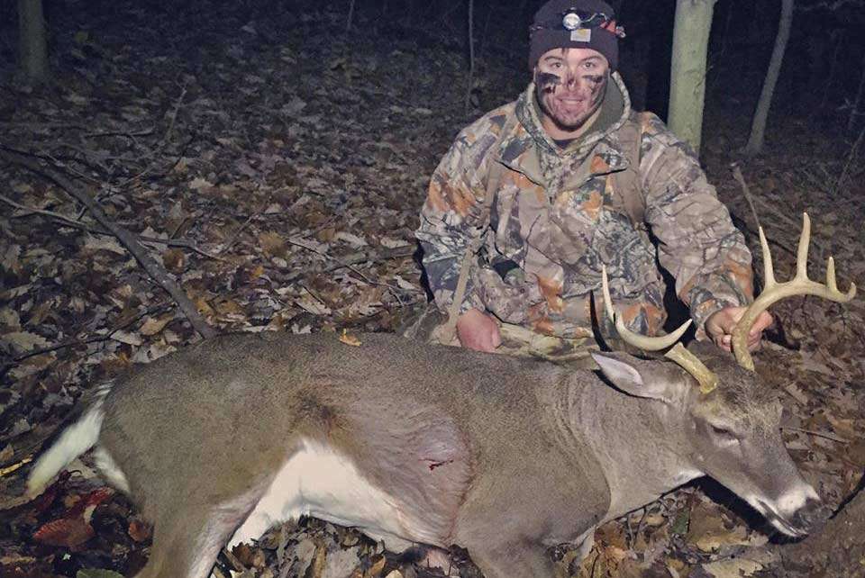 Tyler Rivet enjoyed his hunt but admits there was some work. âFilled my tag in Ohio!â he proudly wrote. âNo giant antlers but did some management with the biggest, oldest deer I ever shot for sure! Nothing like dragging him a mile to the truck in these hills!â