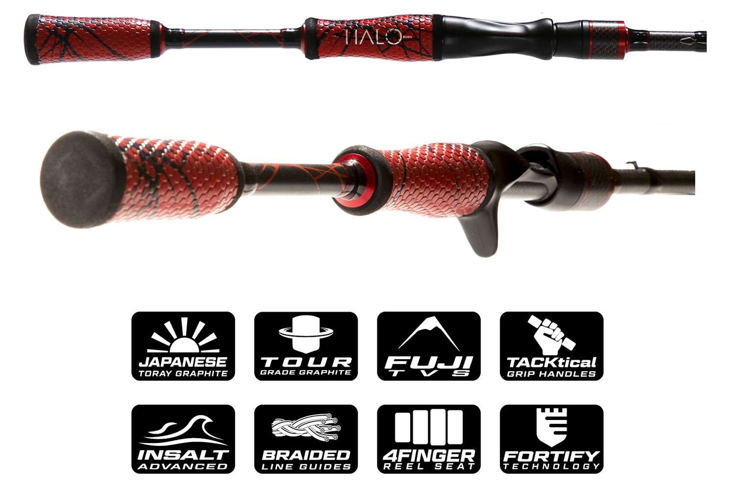 <p><b>Halo Fishing - Black Widow</b></p>
The Black Widow Bass Series is based on a quality performance Japanese graphite blank. The Black Widow is extremely lightweight and powerful with a unique taper for ultimate sensitivity and responsiveness. Tangle-free gunsmoke stainless guides with SIC inserts deliver extreme durability, and also unreal casting performance. Each rod also features the exclusive 4Finger reel seats for reduced weight and improved comfort. The custom-designed TACKtical grip handles round out the features and balances out each rod perfectly. Offering pro-driven performance for the highest levels of fishing.<br>
<p><b>MSRP: $149</b></p>
<a href=