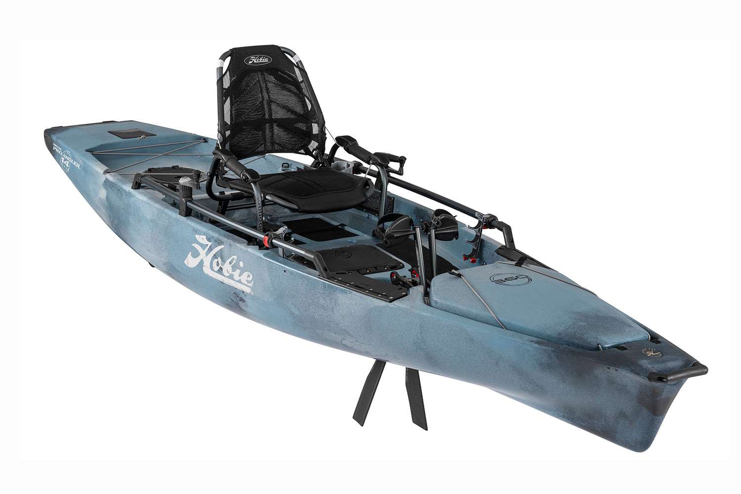<p><b>Hobie Pro Angler 14 with MirageDrive 360</b></p>
Truly the ultimate fishing machine â the 2020 Pro Angler 14 with the MirageDrive 360 and Kick-Up Fins delivers power in every direction for unprecedented maneuverability and control. Staying on top of the fish has never been easier. Available Fall 2019. Everything hardcore kayak anglers are looking for in a fishing kayak â total control, power, stability, performance, stealth, comfort and feature rich. Its wide, rock-solid standing platform comes decked out with noise reducing EVA traction pads. Explore wherever you want to go with the all-new Kick-Up fins that automatically retract upon impact. Ultra-comfortable, adjustable Vantage ST seat, dual steering, Guardian Retractable Transducer Shield and an extra-wide beam allows for long days on the water. Mount your rod holders and electronics othe 12-sided Hobie H-Rail bars. <br>
<p><b>MSRP: $4,799</b></p>
<a href=