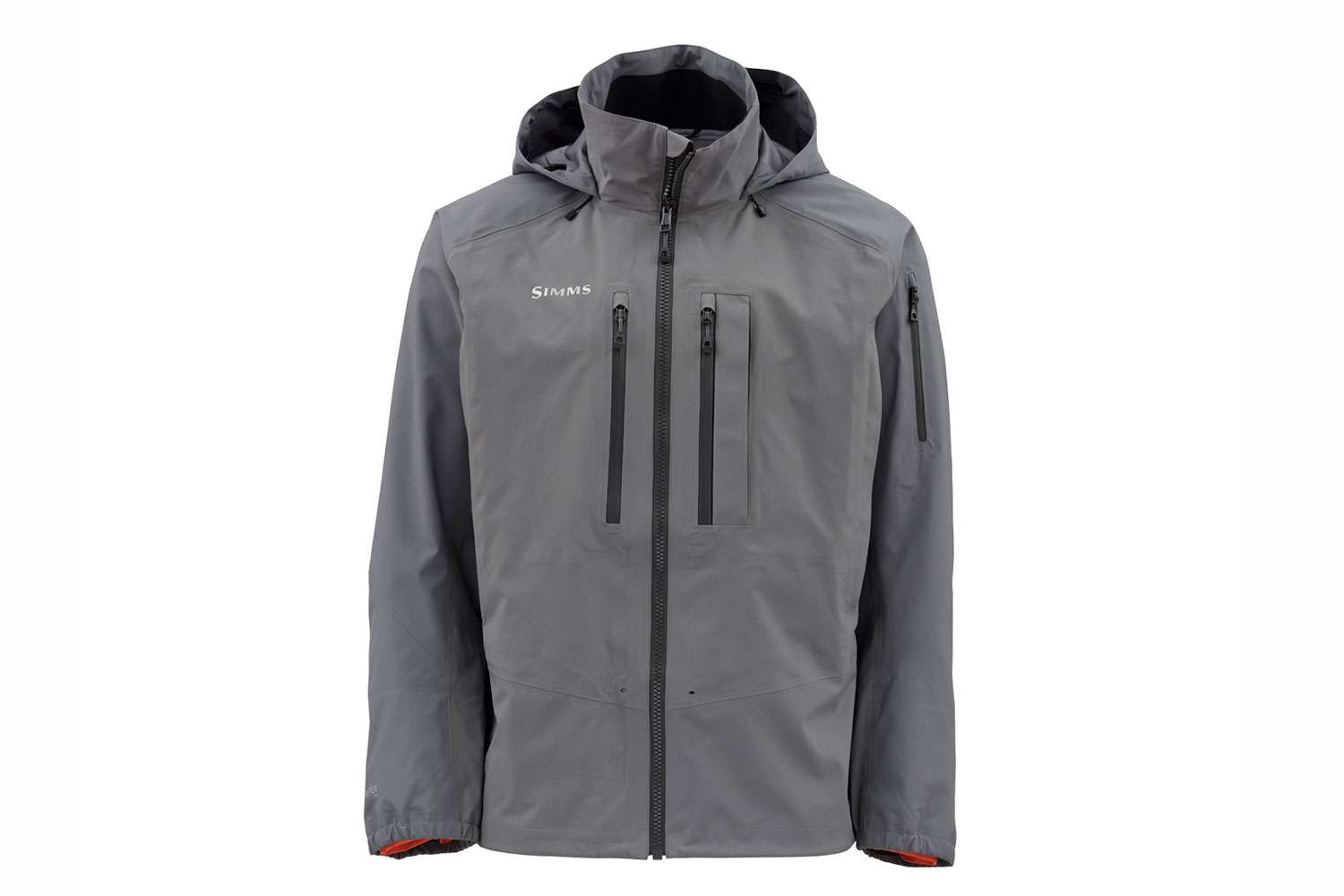 <p><b>Simms G4 Pro Jacket</b></p>
Constructed with extremely rugged 3-layer Gore-Tex Pro Shell fabric, the new G4 Pro Jacket offers the same amount of on-body storage delivered in a sleek and streamlined profile. Equipped with two large, fly box compatible, zippered chest pockets and a stash pocket on the sleeve, the jacket also features two zippered micro-fleece lined handwarmer pockets that give access to two rear game pockets. For even more storage and organization, anglers can take advantage of two stretch-woven, drop-in pockets as well as an interior, zippered stash pocket. For total foul-weather protection, the G4 Pro Jacket includes an oversized, 3-point adjustable storm hood with a high visibility accent as well as watertight shingle cuffs. Added features include a built-in sunglass chamois and a clever vertical flip-out fly patch that seamlessly tucks away when not in use.<br>
<p><b>MSRP: $649.95</b></p>
<a href=