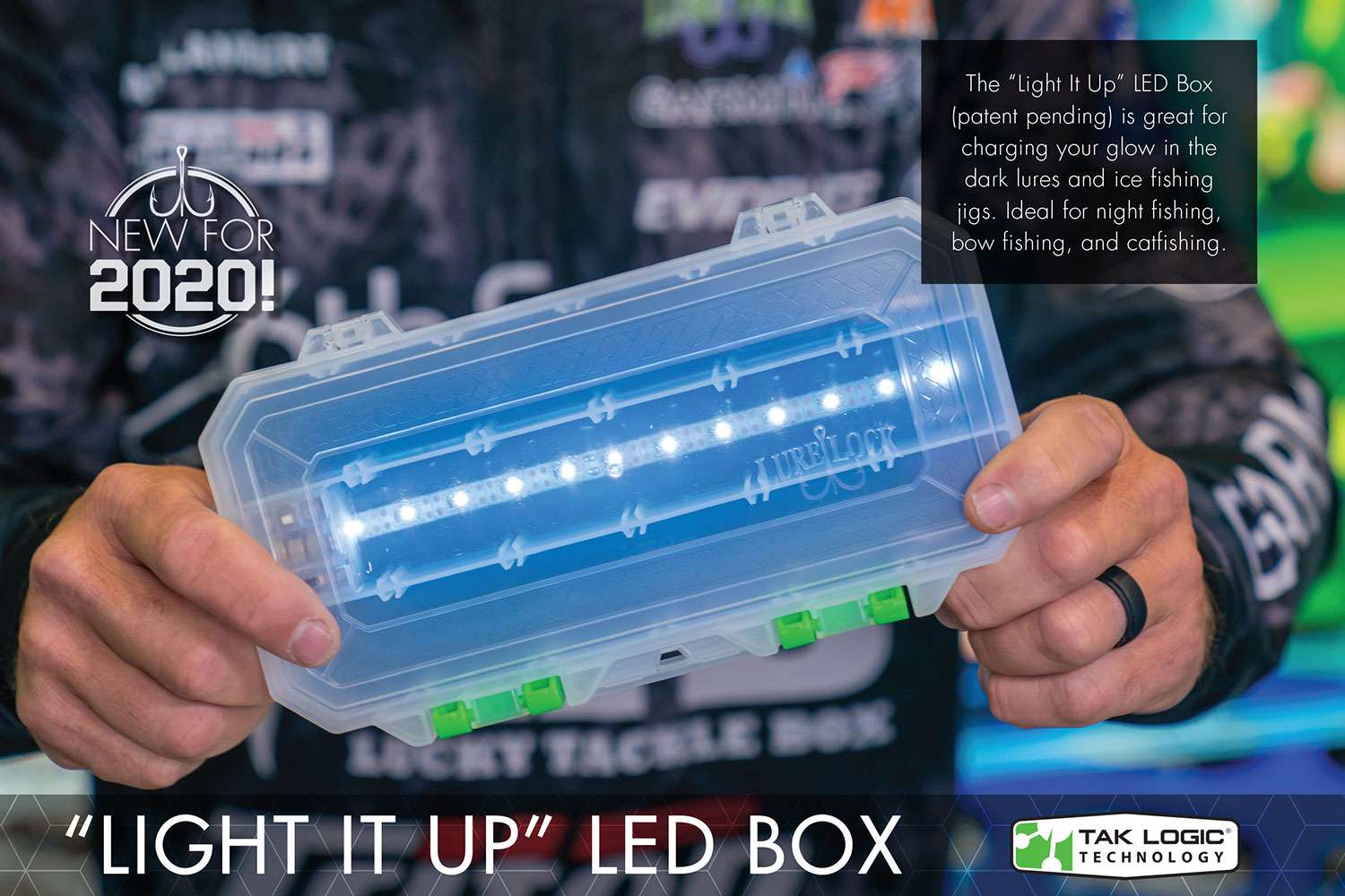 <p><b>Tak Logic Lure Lock LED</b></p>
For those nighttime fishing excursions or when you are rigging up early in the morning for a day on the water, the new Lure Lock LED Box is designed to help you easily see those small tackle items in the dark. In addition, for anglers that use glow-in-the dark lures, the LED lights will charge the paint on them so theyâll be ready to entice finicky fish into biting.</p>

<p>The Lure Lock LED Box has a light strip down the center of the box that is safely placed underneath the Tak Logic Technology, protecting it from the elements.  The three-way switch allows it to be in three modes: On, off and auto â allowing it to turn on automatically when the lid of the box is opened. The LED Box is powered by three batteries, which are included and easy to replace.
 <br>
<p><b>MSRP: $21.99</b></p>
<a href=
