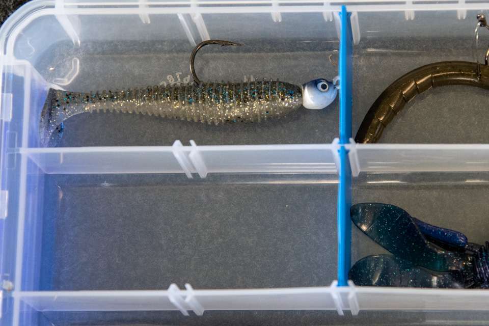 The swimbait goes into the tacklebox.