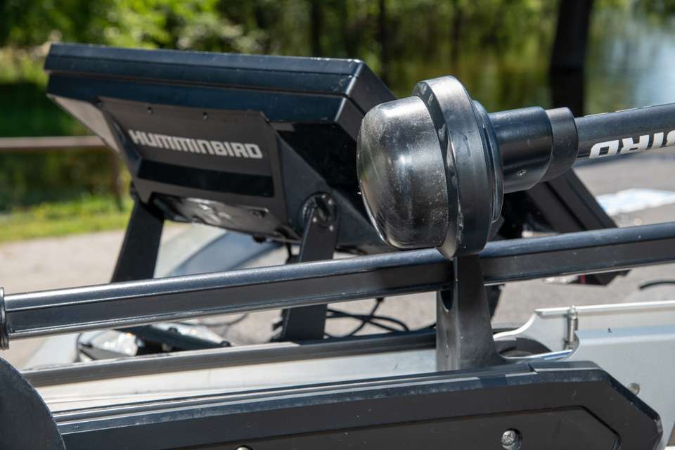 In addition to the transducer built into the trolling motor foot, Combs also has a Humminbird 360 transducer mounted on the trolling motor shaft to ensure he doesnât miss anything beneath the waterâs surface.