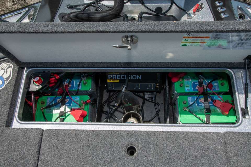 A roomy bilge compartment has ample room for his four batteries, a battery charger and spare prop.