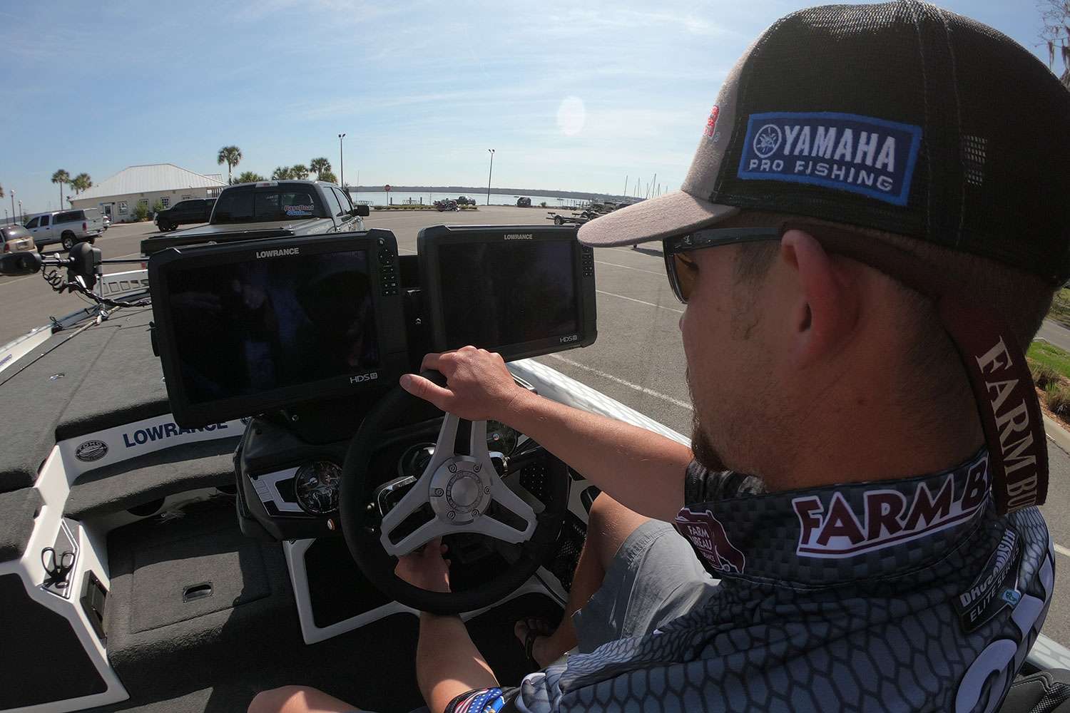 He has two Lowrance HDS units mounted on the dash to help him gather all the required information for a tournament. 
