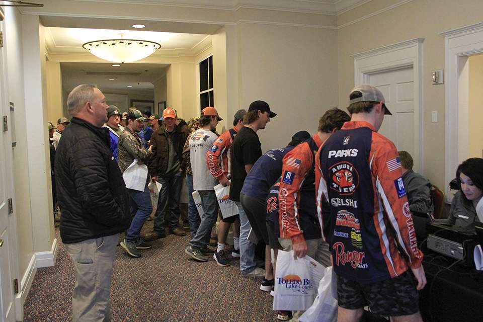 Logan Parks and Lucas Lindsay of Auburn were some of the first anglers in line.