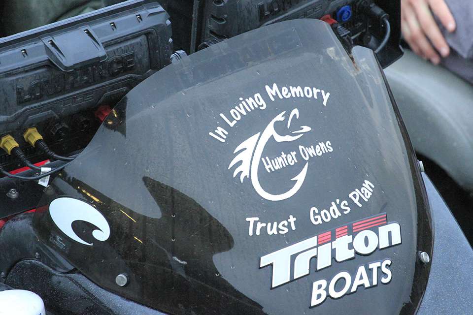 Wes Rollo has a sticker of his former fishing partner Hunter Owens. The duo had a successful high school fishing career, but Owens was lost in a car accident.
