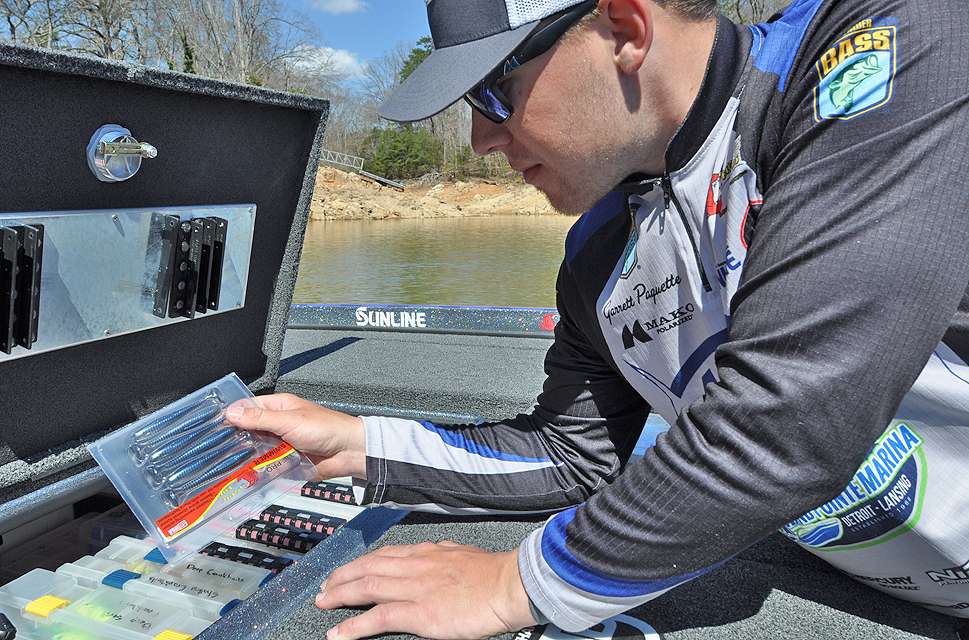 Paquette fetches some swimbaits, which are big players for him.