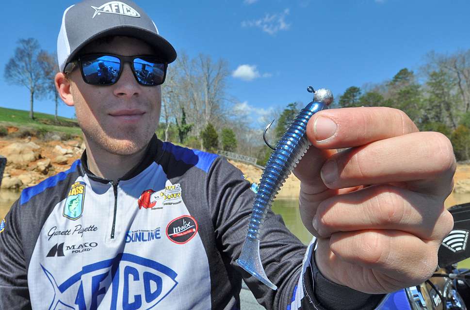 Paquette rigs a Pro Swimmer on a 1/4- or 3/8-ounce ball head jig.</p>
<p>âThis is my number one search bait in clear water,â Paquette said. âI make long casts so I can cover more water. Itâs a durable bait that holds up well.â