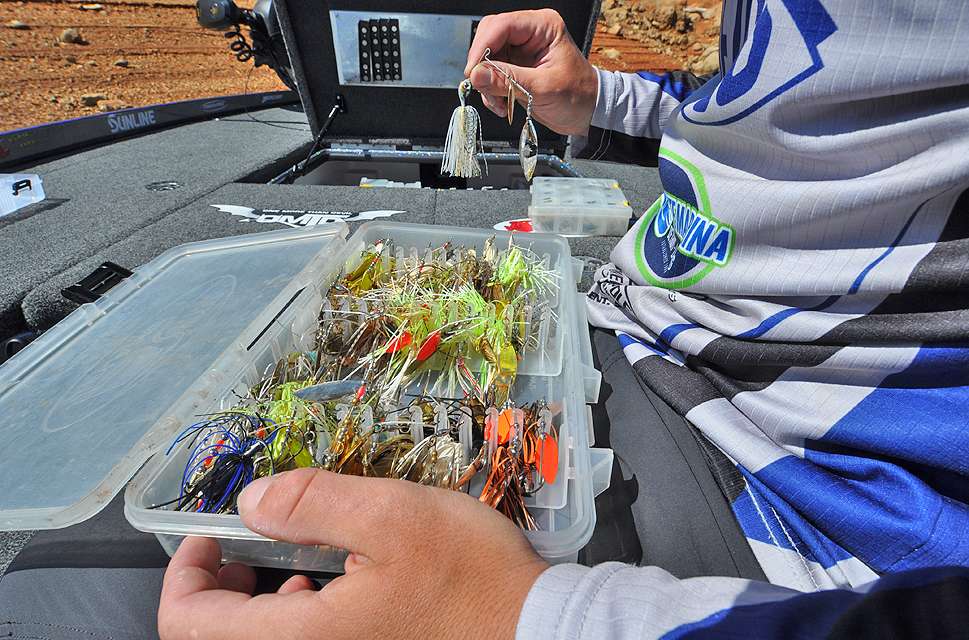 The box holds many spinnerbait configurations to take on a variety of fishing conditions.
