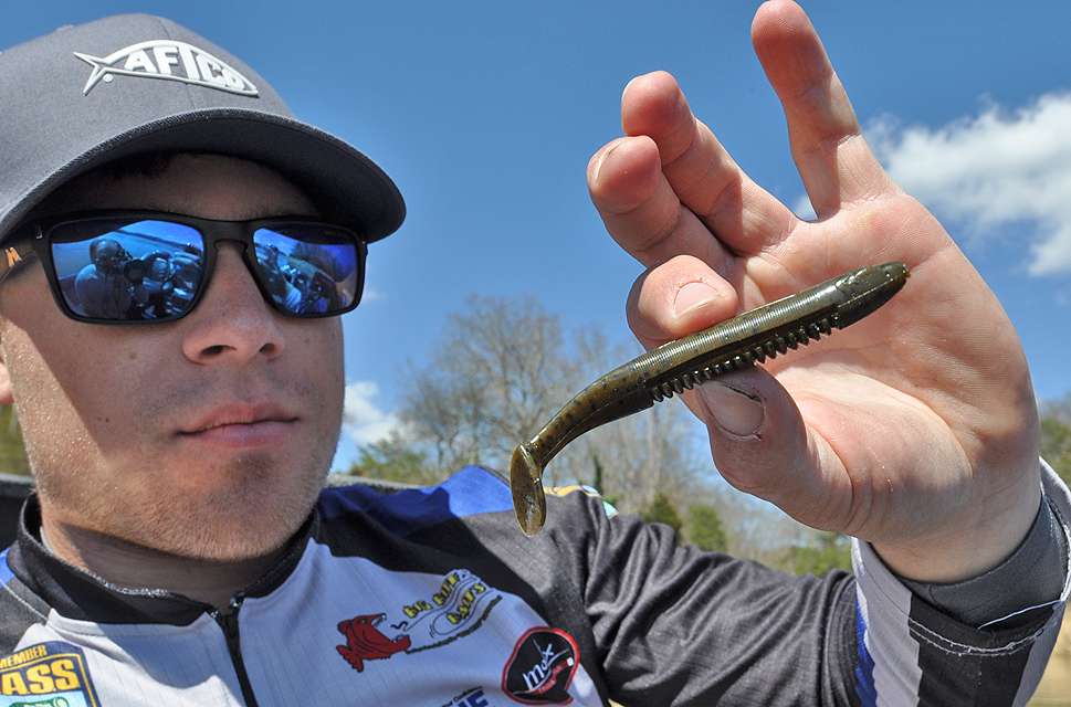 The 4.25-inch Cane Thumper from Big Bite Baits serves as an excellent trailer for the Tenax Jig. It is also deadly when rigged on a 4/0 EWG hook and retrieved without a weight through and over all types of aquatic vegetation.