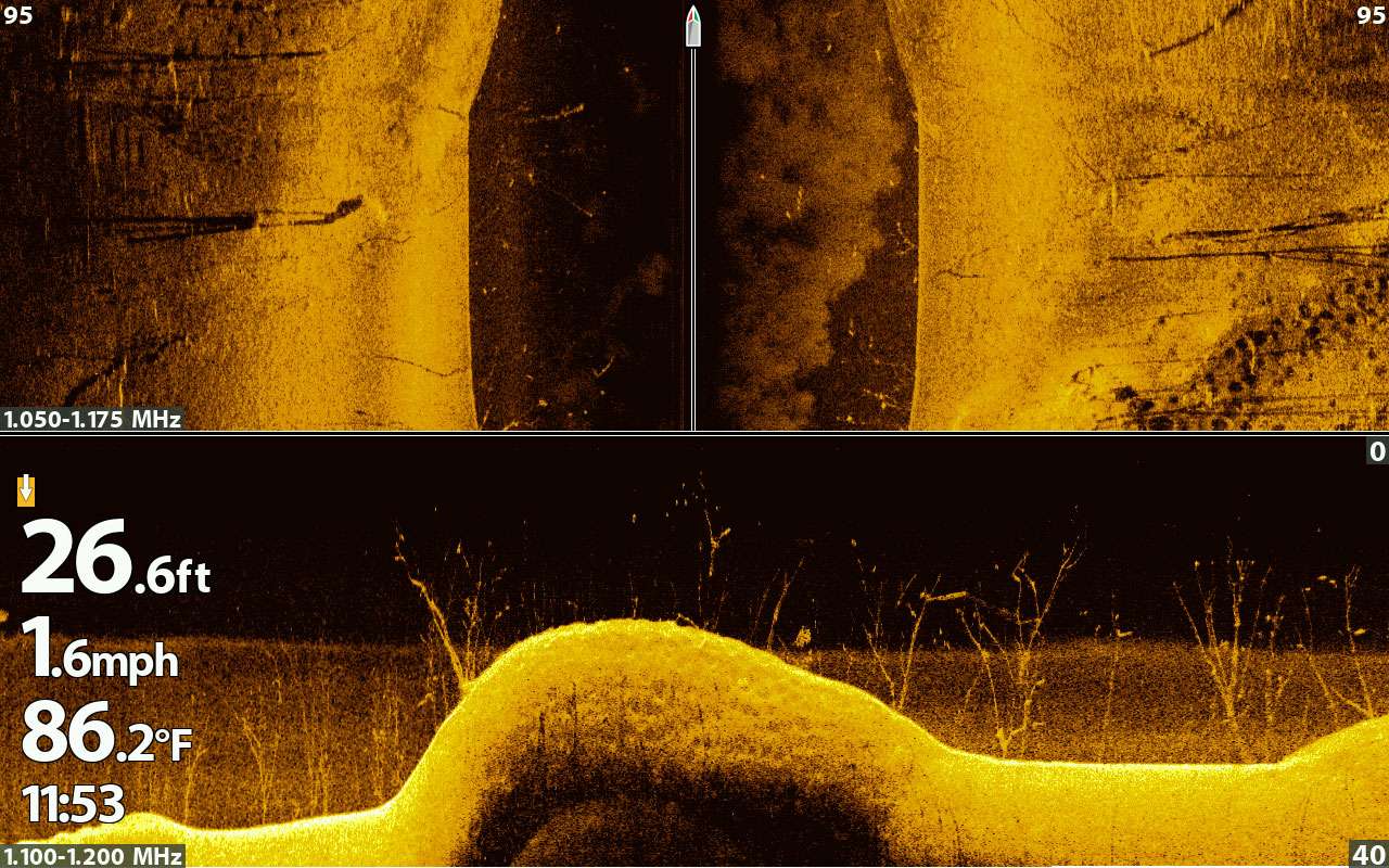 Here is a view of the subsurface structure on Mega Side and Down Imaging. Using both technologies at once offers a true representation of what's beneath. 