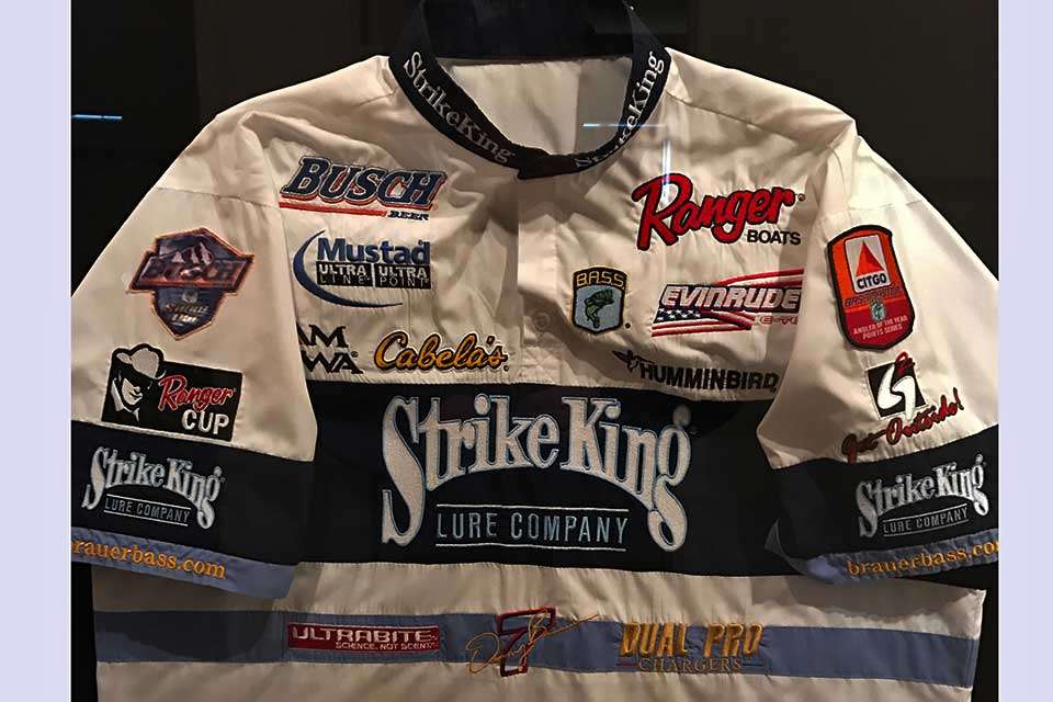 Denny Brauer, another Classic/AOY champion, has one of his jerseys hanging at JM. A specialty sports shop would finish the mostly embroidered shirt, which could cost more than $200 each.
