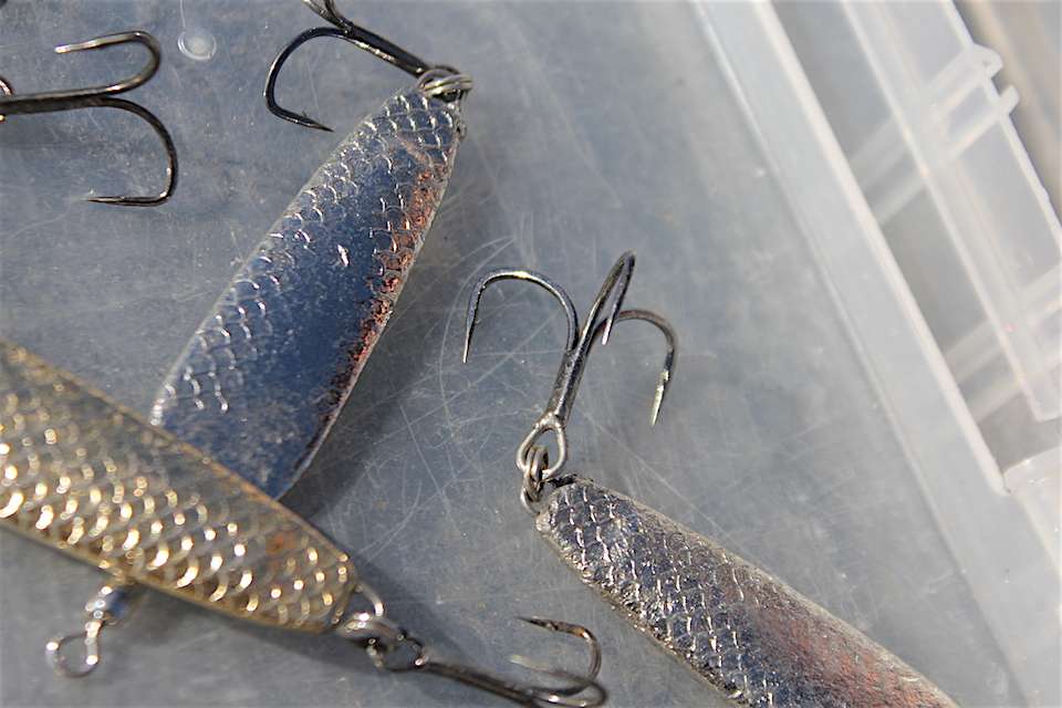 Hooks are a big deal when fishing a spoon. Canterbury likes to change out the hooks to bigger, wider gapped triple-grips style hooks. But he doesn't stop there. 