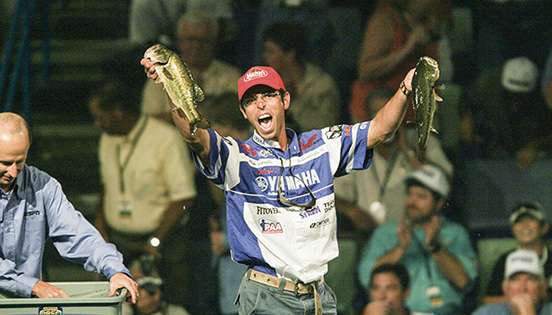 <b>2003</b><br>
The largest field in Classic history â 61 anglers â battles for the crown at New Orleans. Mike Iaconelli screams his way to victory with 37 pounds, 14 ounces.

