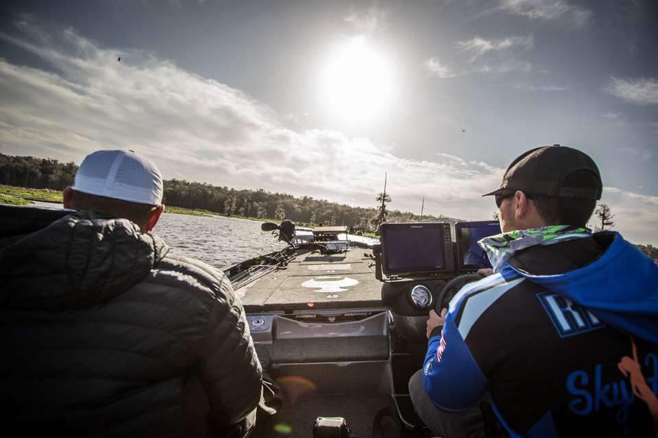 After having the St. Johns Bassmaster Elite event canceled for the second day in a row due to high winds, Tyler Rivet and Hank Cherry decided to fish Rodman Reservoir. This is a very unique body of water that is drawn down all the way to the original creek channel during the winter. Tyler caught some quality fish by punching the vegetation. Cherry caught more numbers on a squarebill and jerk bait; but the sizes were much smaller that Tyler’s fish.